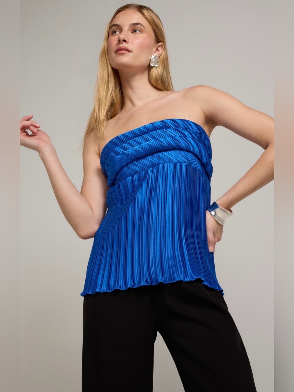L’ldee~Vacances Strapless Pleated Blue Top~Size 8~$229~